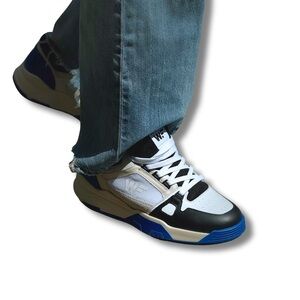 Black and White Sneakers with Blue Accents